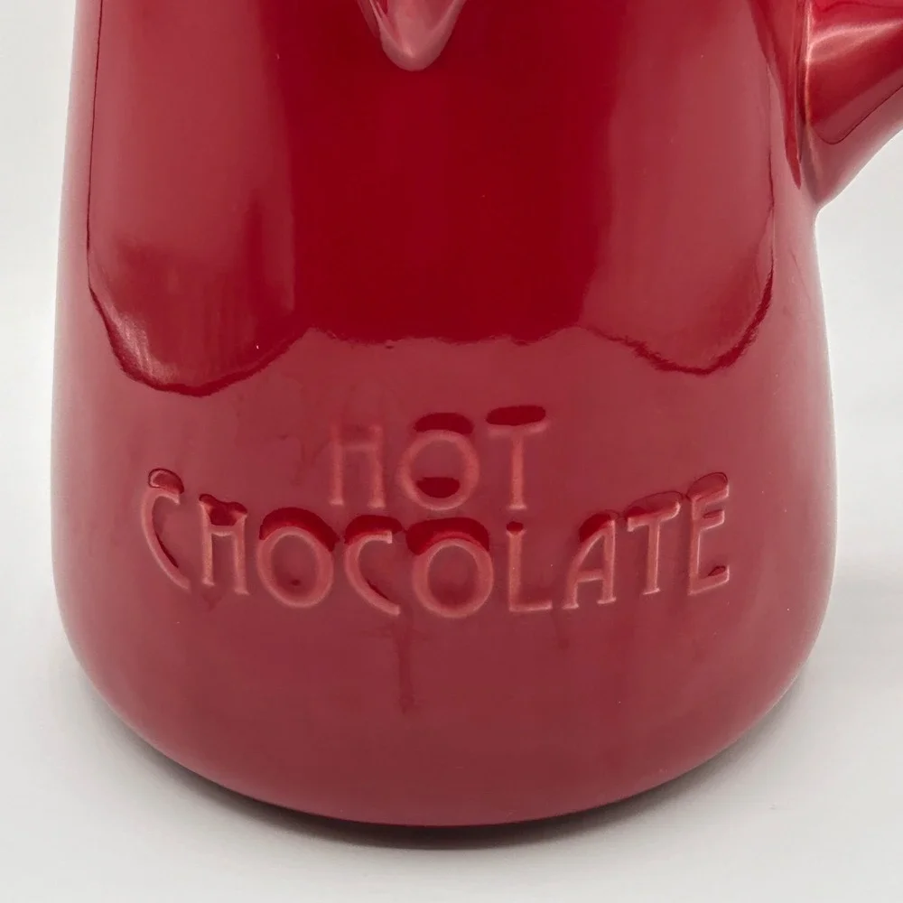 Bonjour Williams-Sonoma Red Ceramic Hot Chocolate Pot Pitcher Farmhouse Holiday